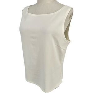 BOSTON PROPER Square Neck Sleeveless Tank Top Cream Ivory Sz L Business Luxury